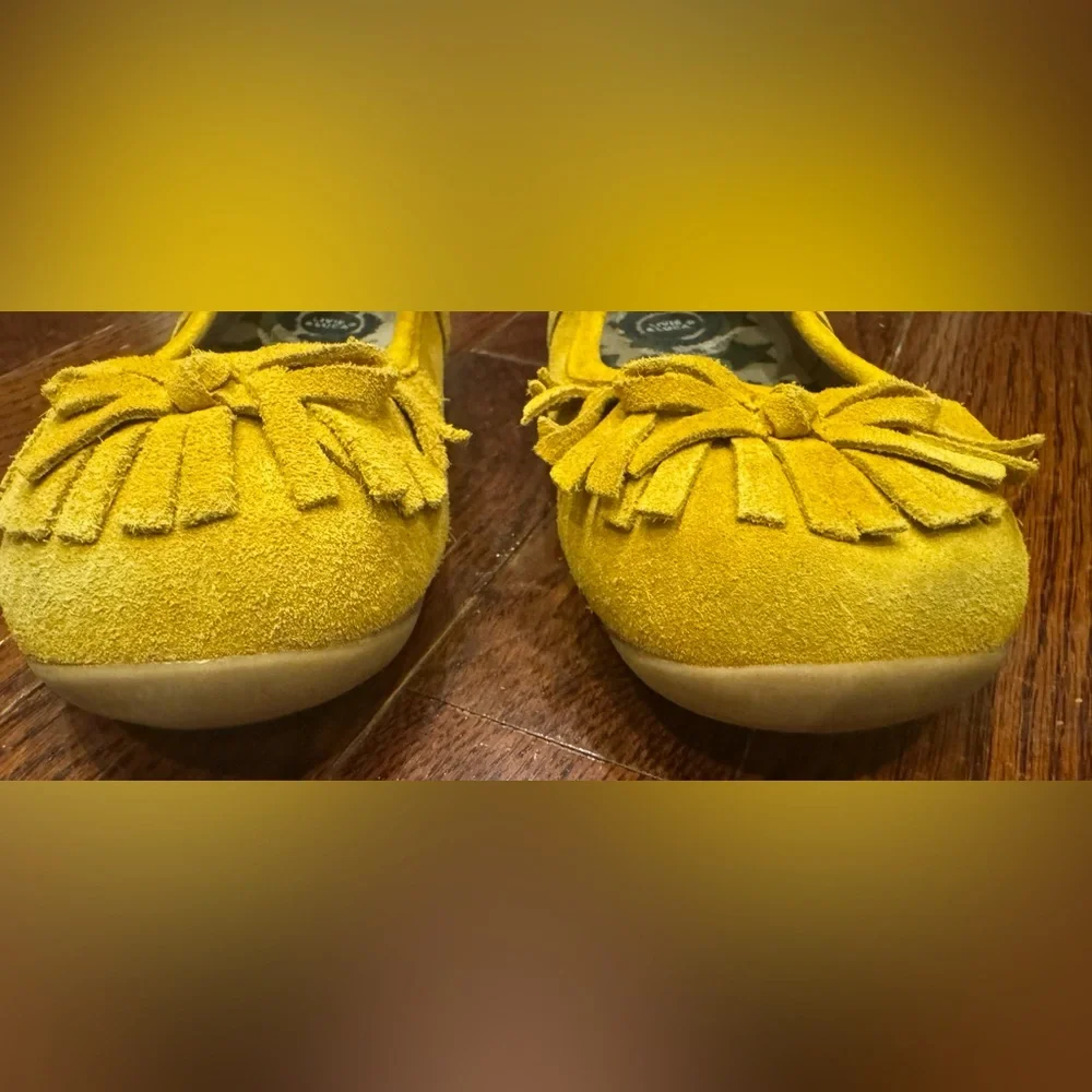 Livie & Luca Yellow Suede Leather Willow Mary Jane Shoes Bow Fringe Toddler 12